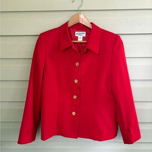 Pendleton Jackets & Blazers - Vintage PENDLETON 100% virgin wool red blazer lined jacket gold buttons sz 10P